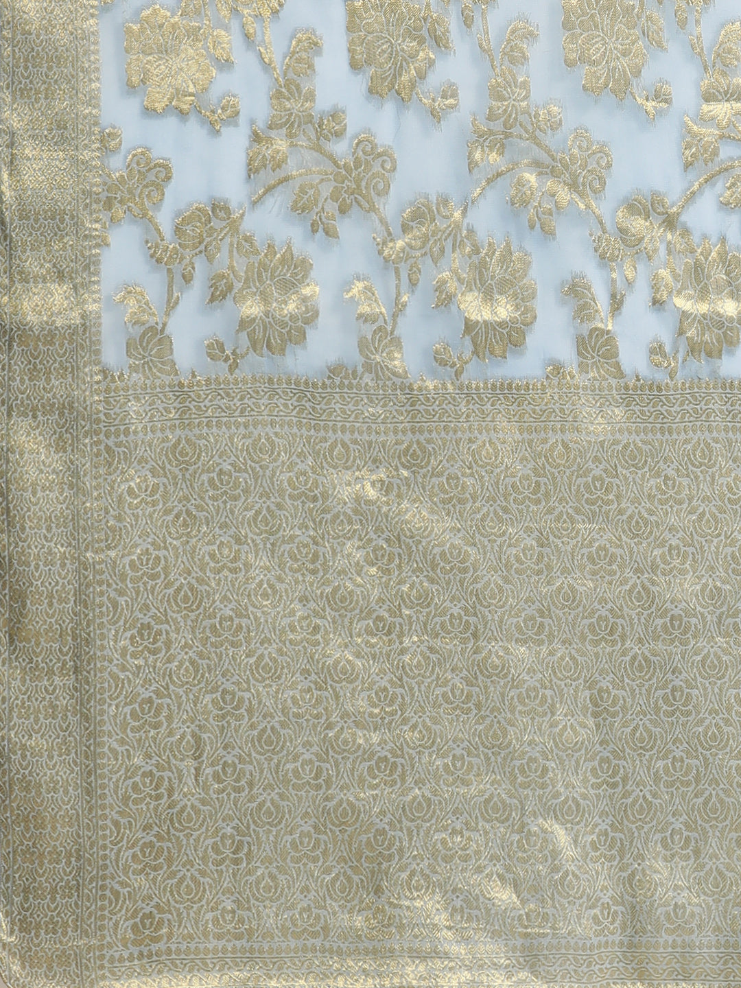 Grey Floral Printed Zari Work Georgette Saree
