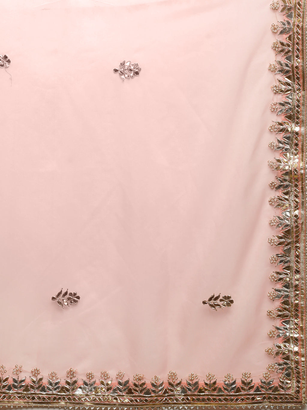 Peach HandCrafted Gota Patti Work Organza Saree
