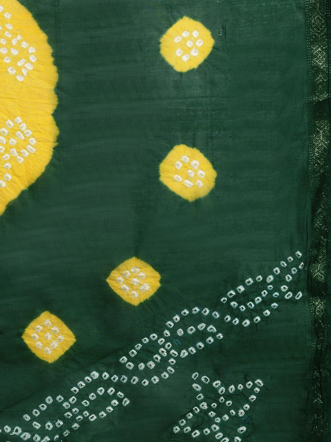 Green Hand Dyed Bandhani Zari Work Art Silk Saree