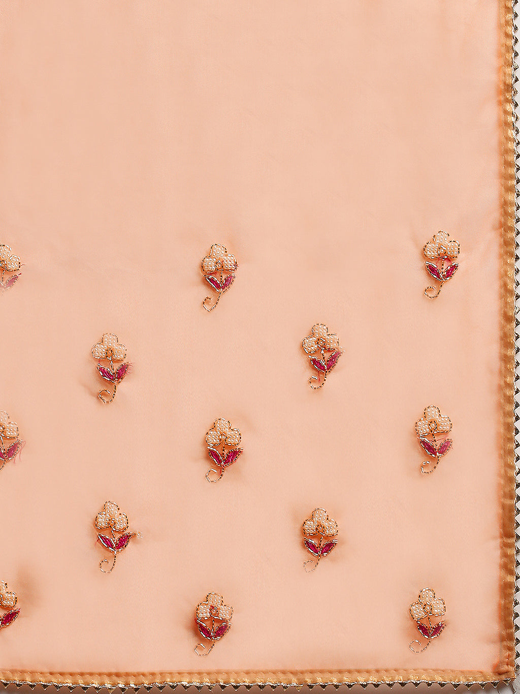 Peach Hand Embroidered Organza Saree
