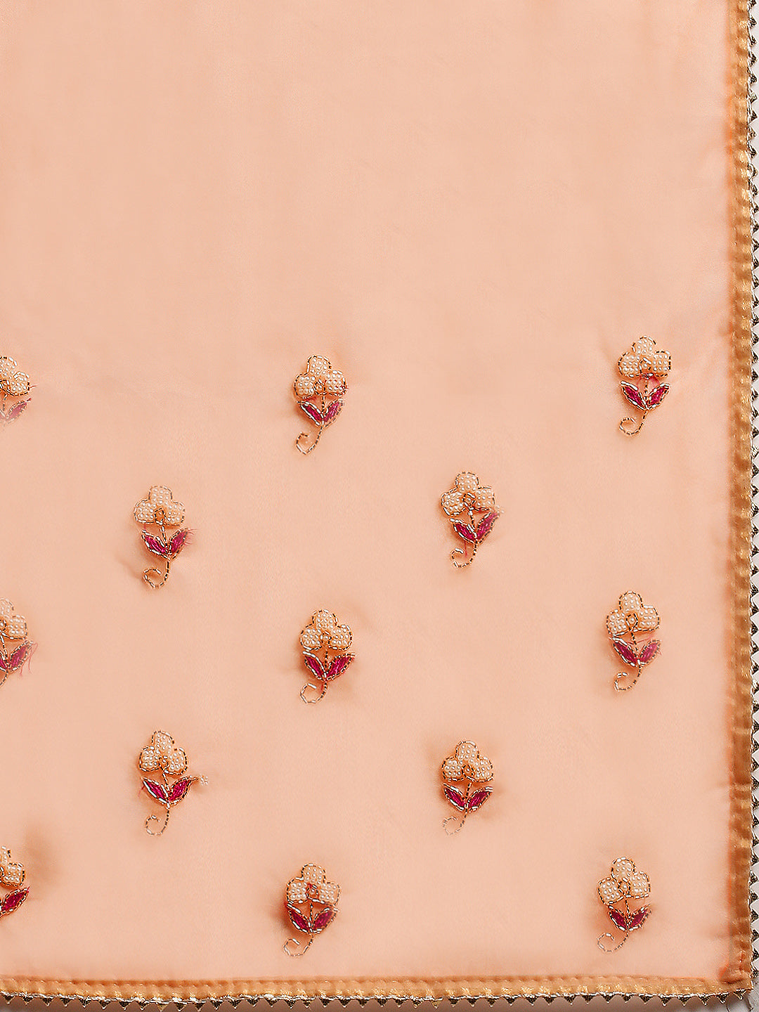 Peach Hand Embroidered Organza Saree