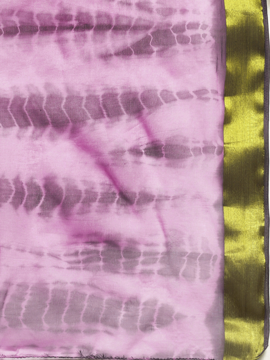 Pink Hand Dyed Shibori Poly Chiffon Saree
