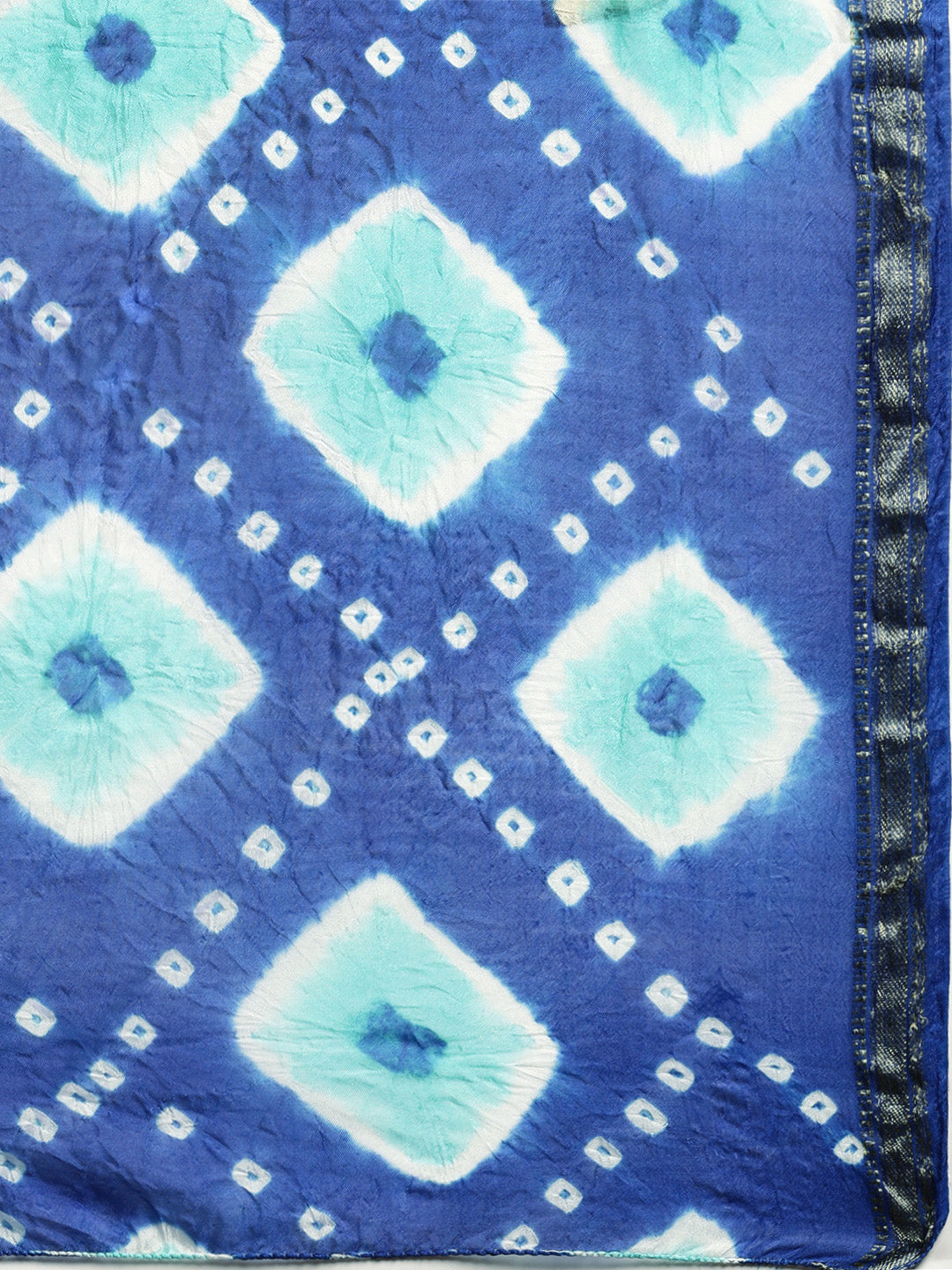 Blue Hand Dyed Bandhani Art Silk Saree With Zari Border