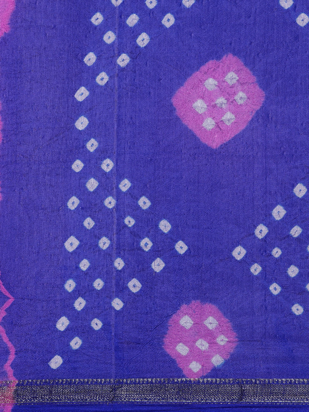Pink & Blue Bandhani Zari Border Art Silk Saree