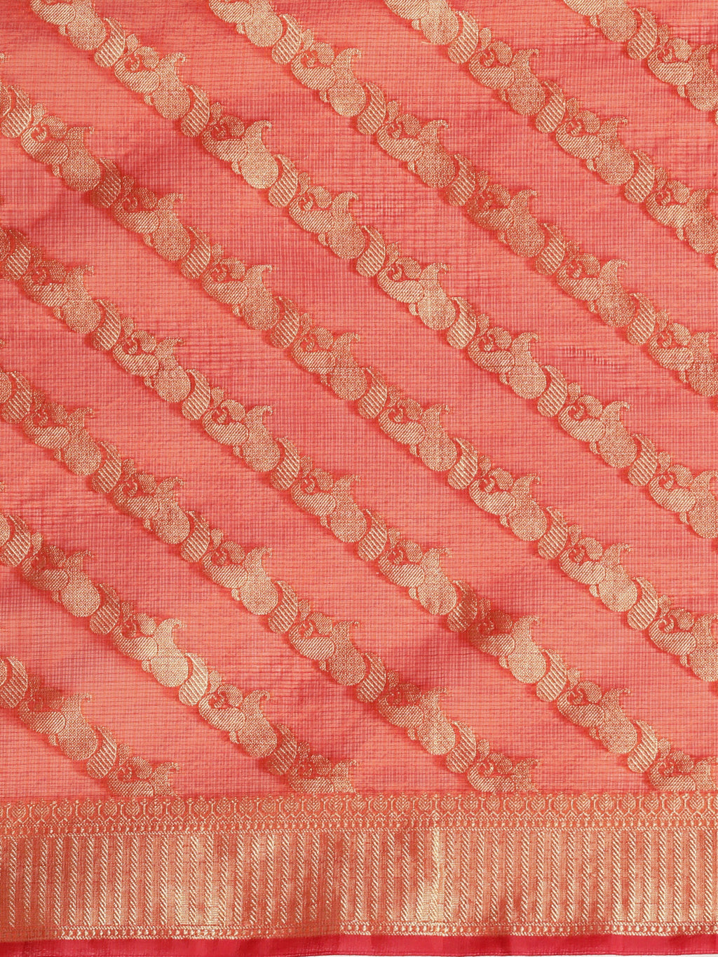 Orange Woven Design Zari Cotton Silk Kota Saree
