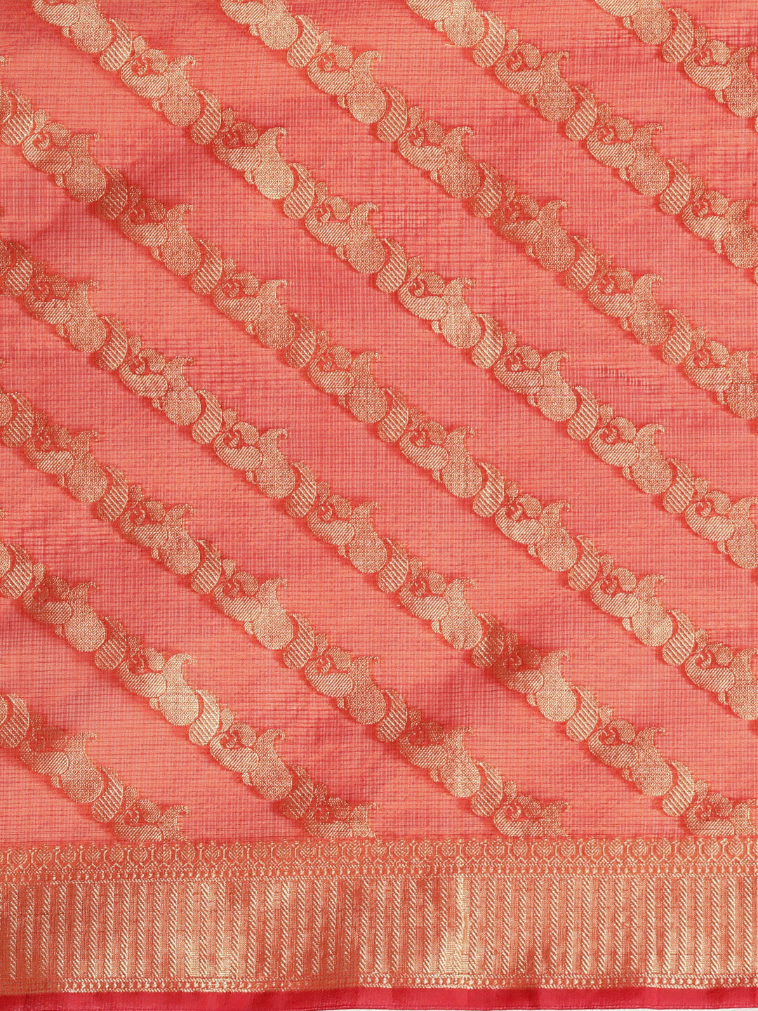 Orange Woven Design Zari Cotton Silk Kota Saree