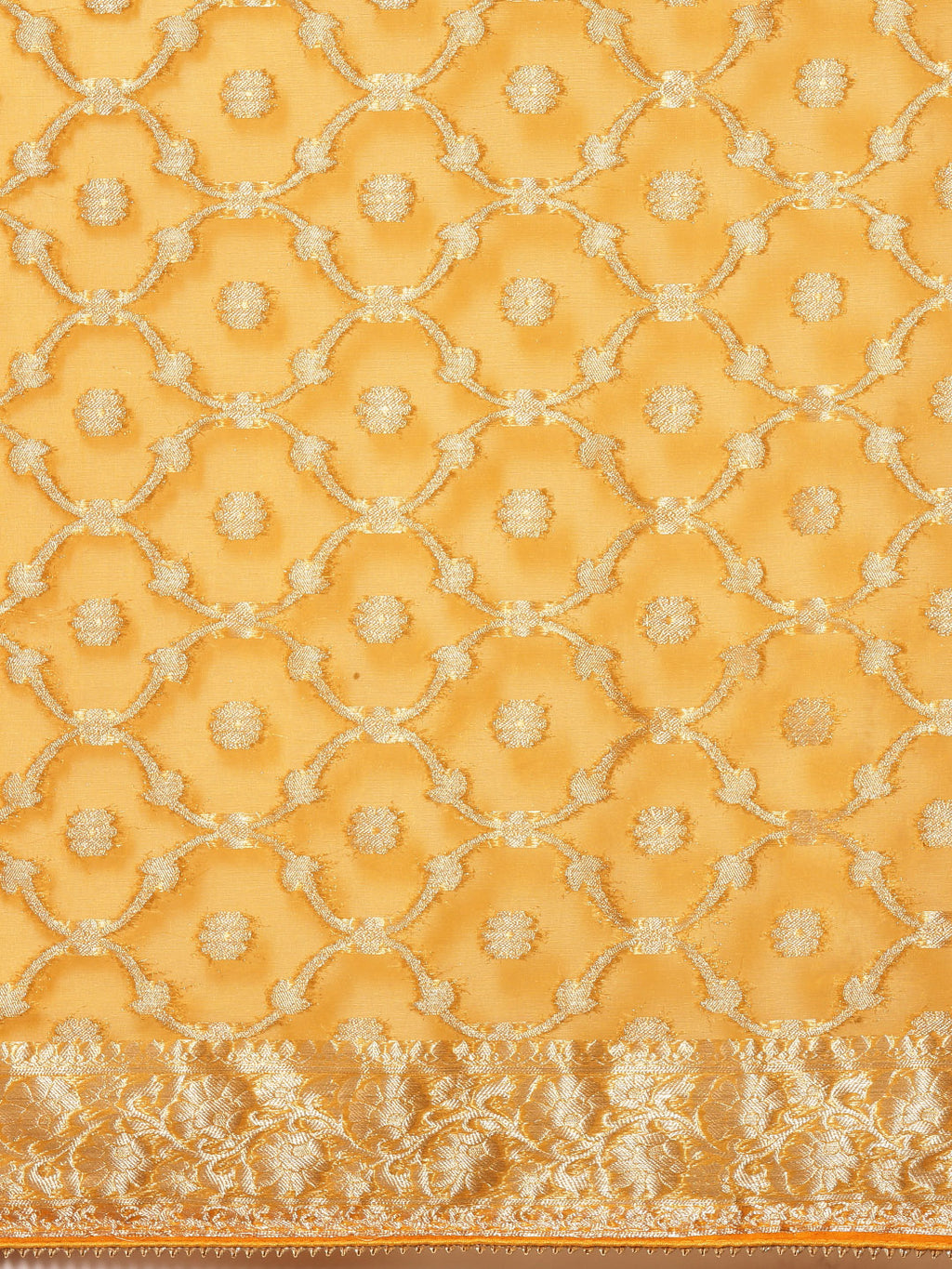 Yellow Floral Zari Organza Banarasi Saree