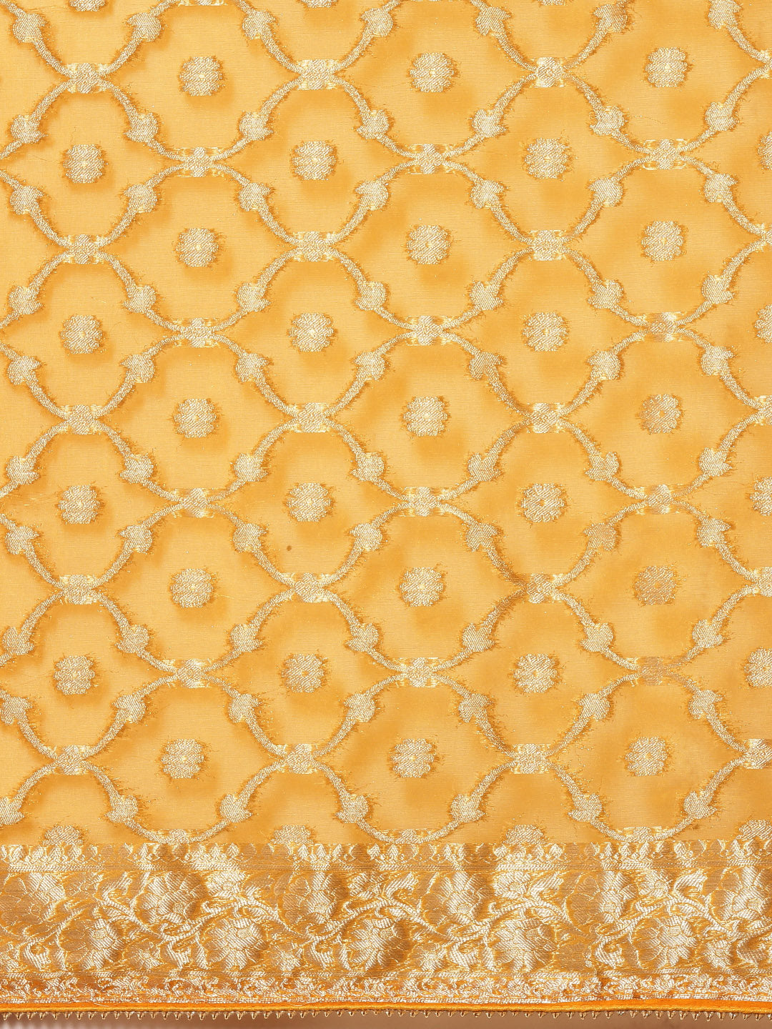 Yellow Floral Zari Organza Banarasi Saree