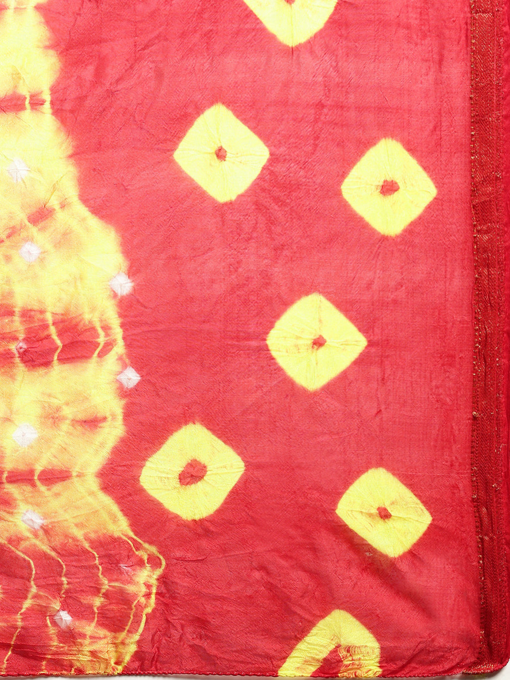 Red-Yellow Bandhani Art Silk Saree With Zari Border
