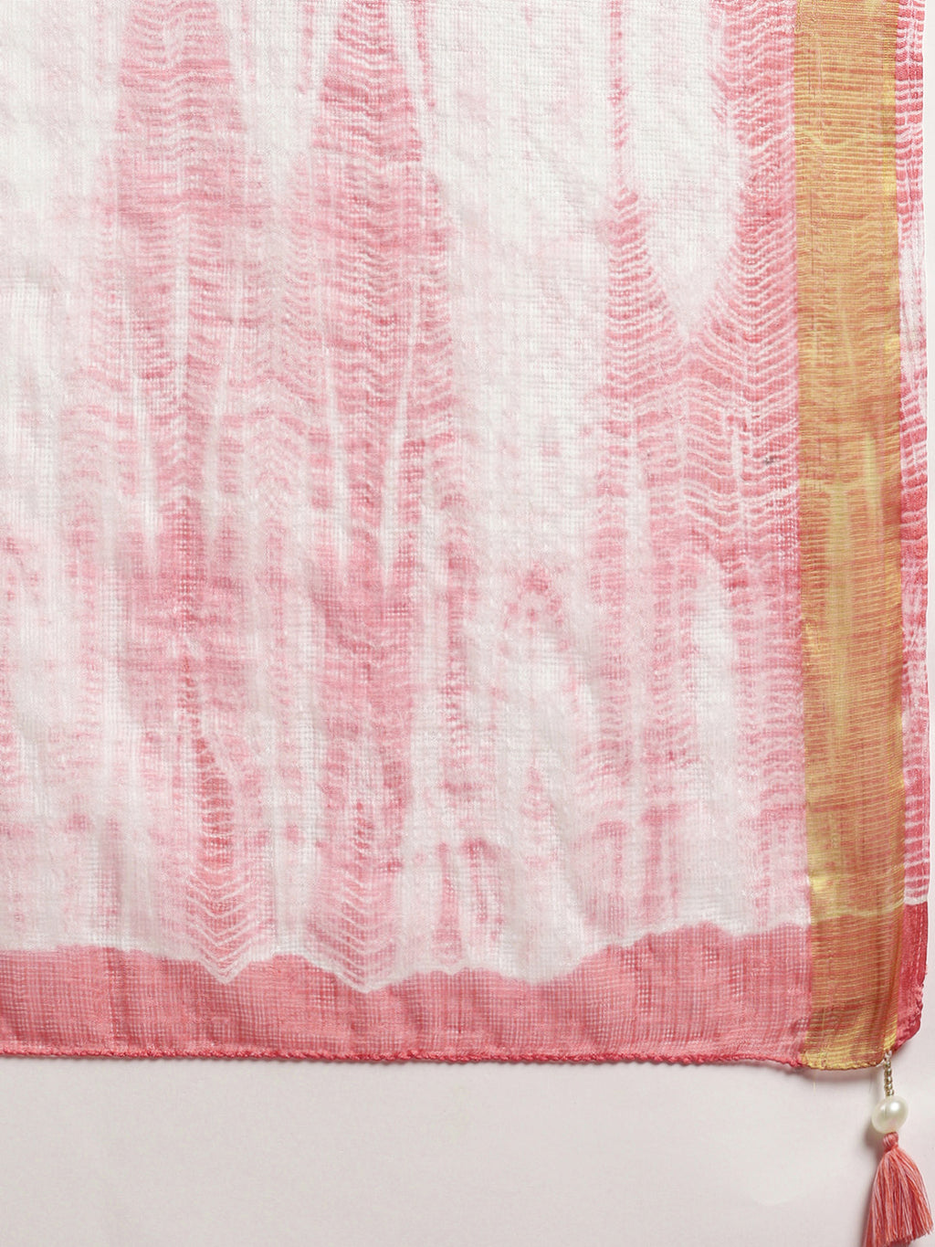 Peach Shibori Print Kota Doria Silk Saree With Zari Border