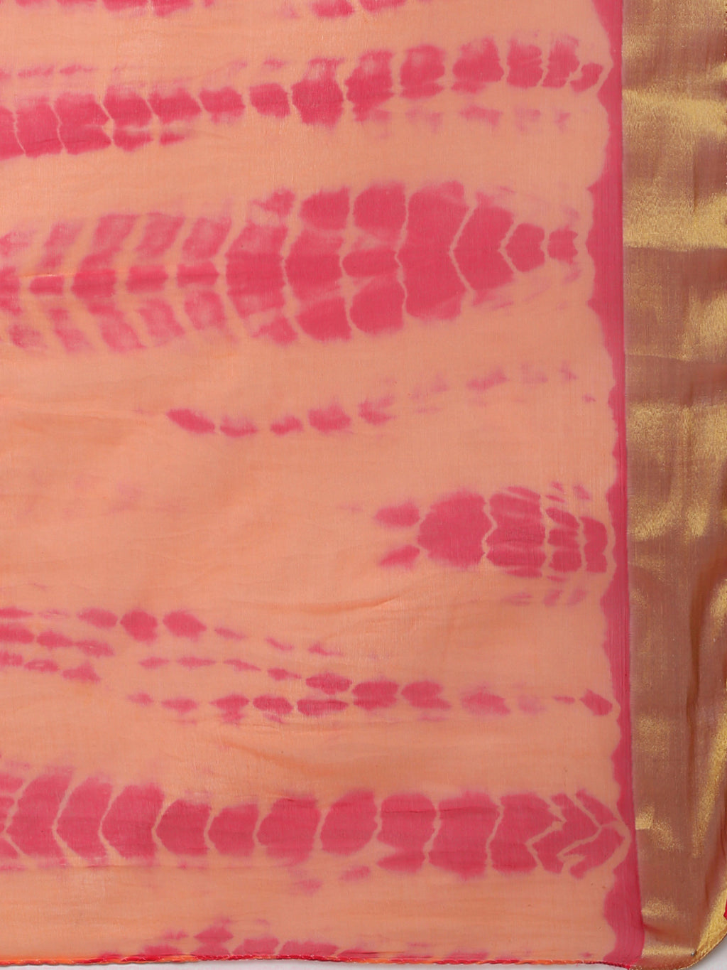 Peach Shibori Print Zari Border Chiffon Saree