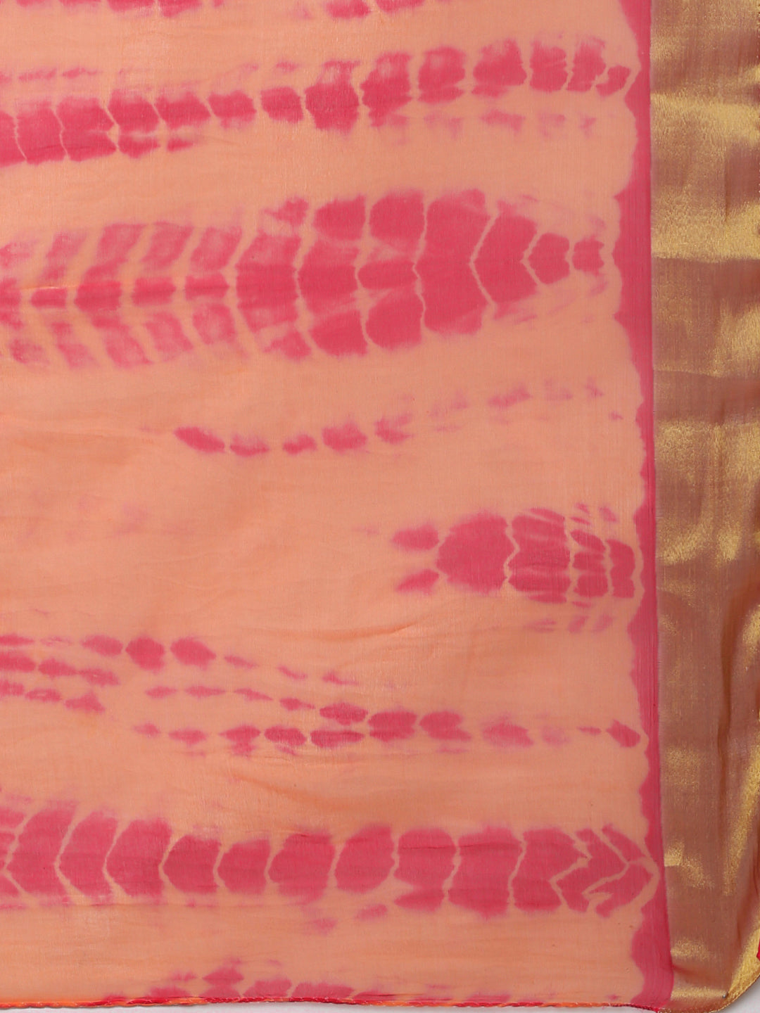 Peach Shibori Print Zari Border Chiffon Saree