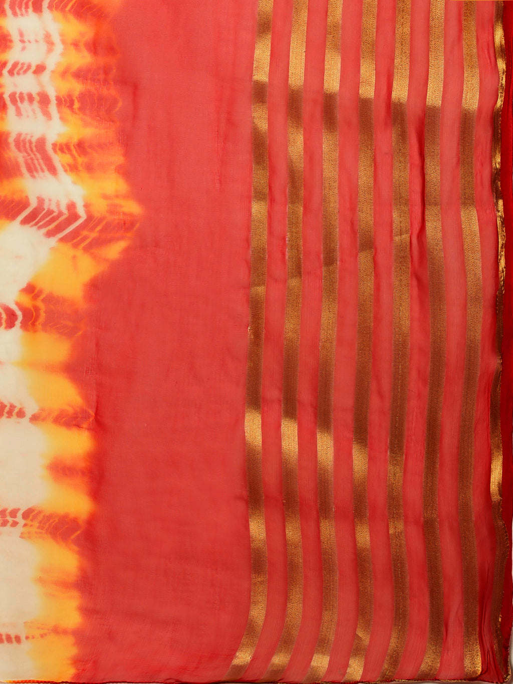Red-Yellow Bandhani Art Silk With Zari Border Saree