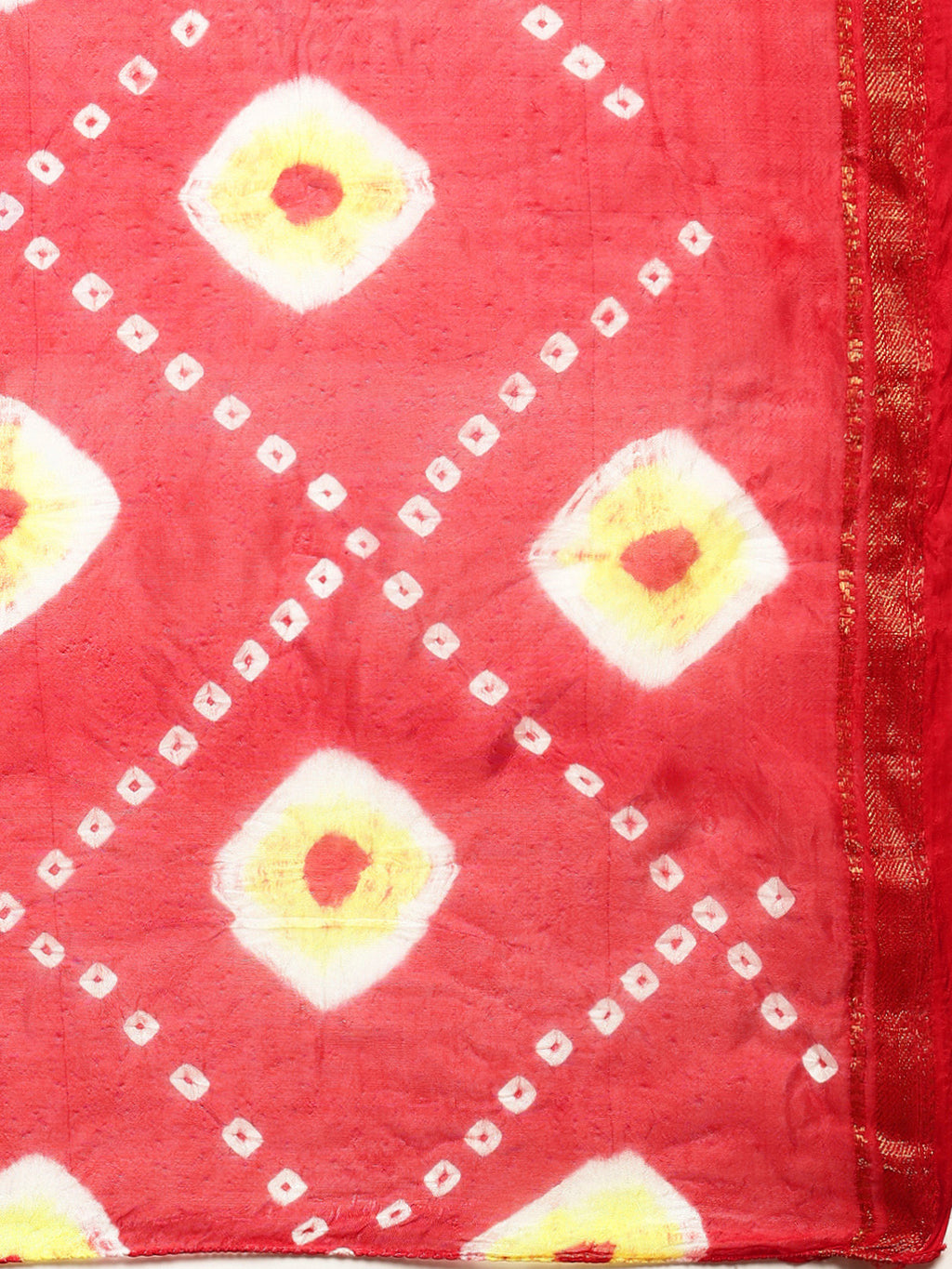 Red Hand-Dyed Bandhani Art Silk Saree
