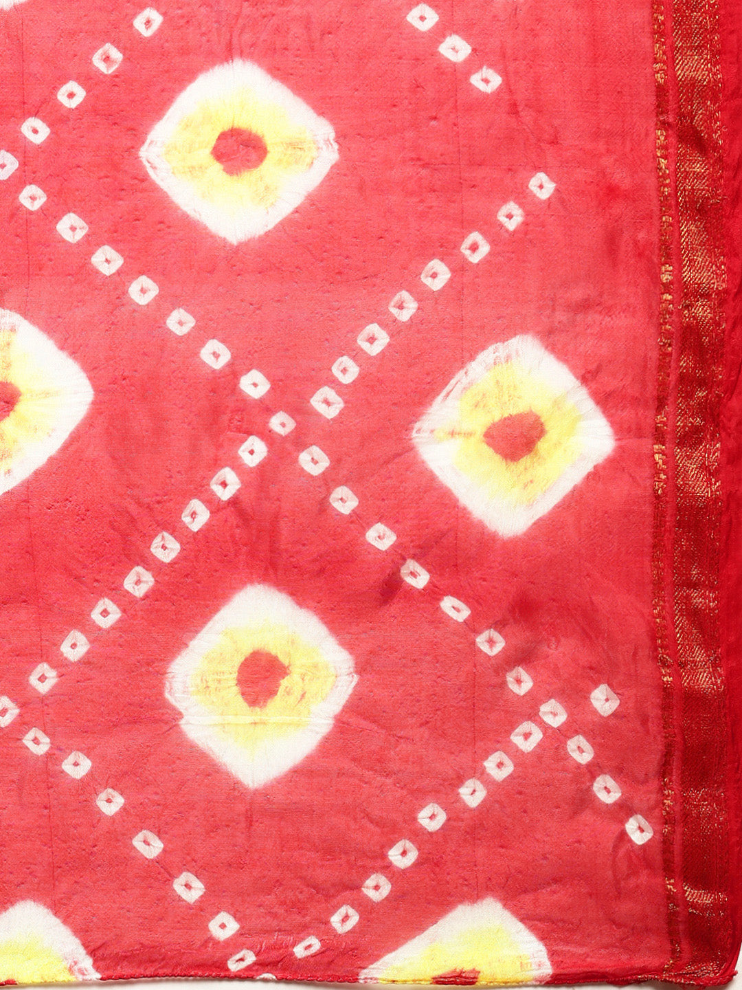 Red Hand-Dyed Bandhani Art Silk Saree