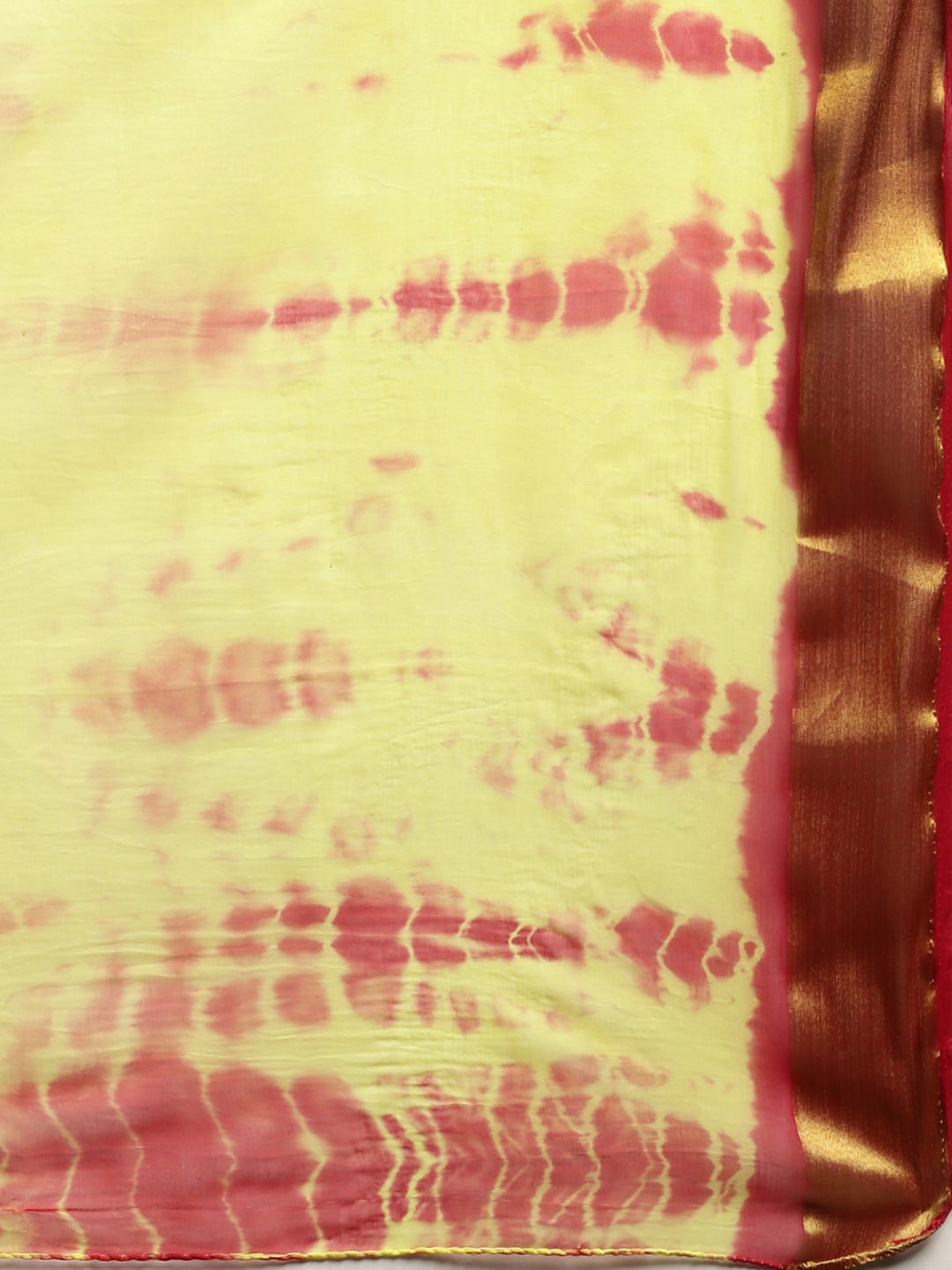 Yellow Shibori Print Zari Border Chiffon Saree