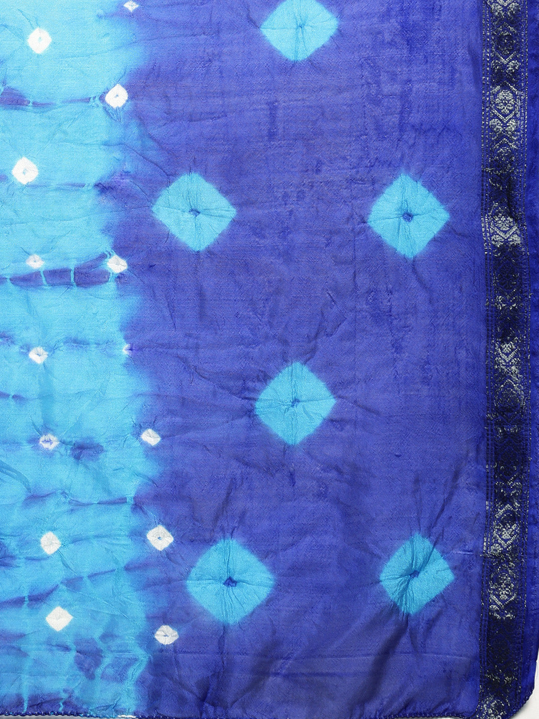 Turquoise Blue Hand Dyed Bandhani Zari Work Art Silk Saree
