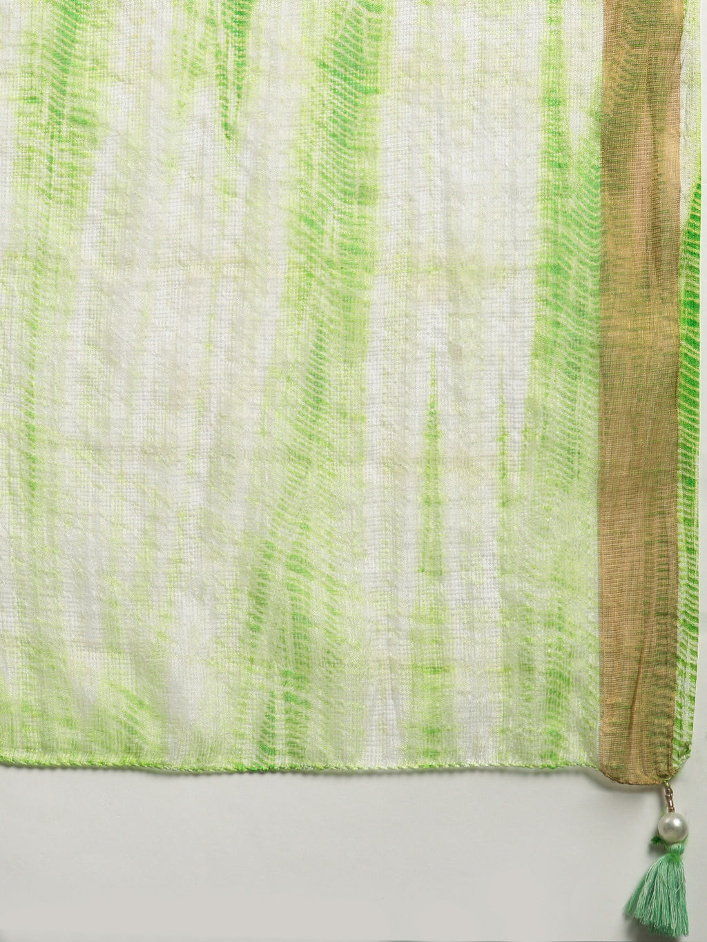 Green Shibori Print Zari Border Kota Doria Silk Saree