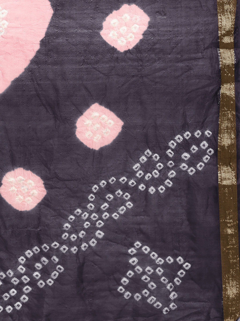 Grey Hand Dyed Bandhani Zari Work Art Silk Saree