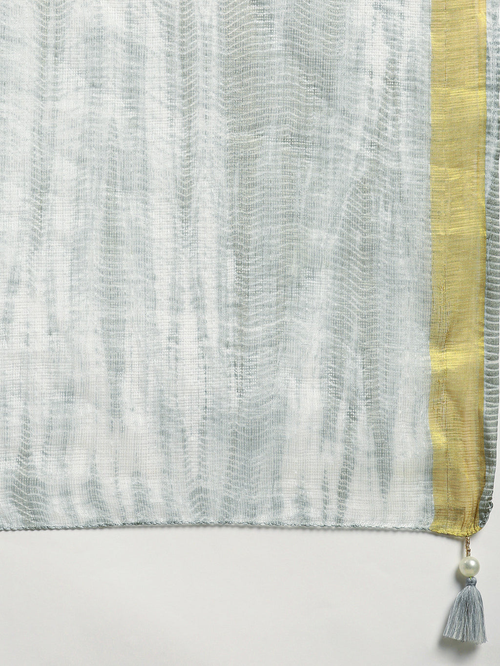 Grey Shibori Print Zari Border Kota Doria Silk Saree