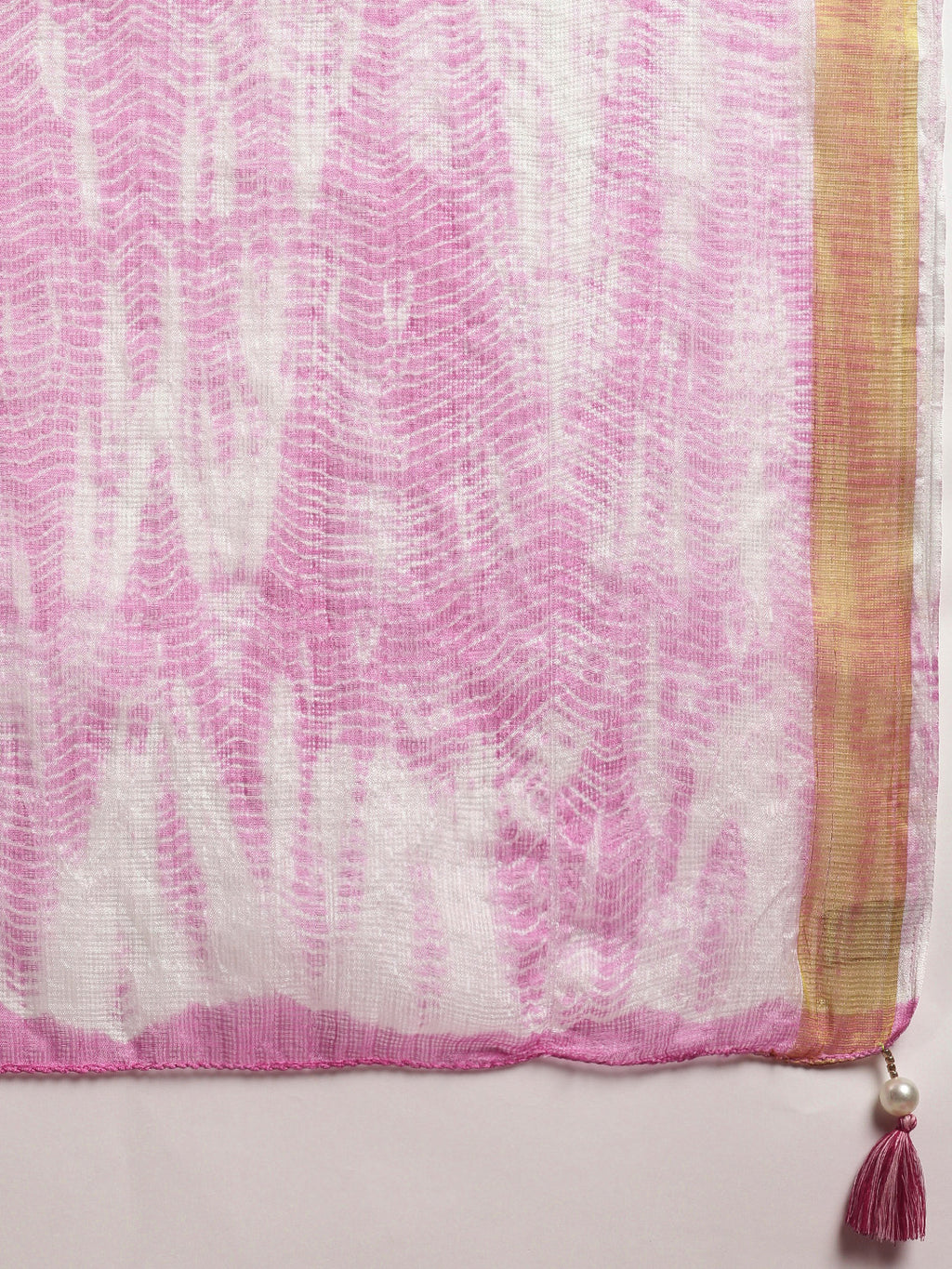Pink & White Shaded Hand Dyed Shibori Art Kota Silk Saree