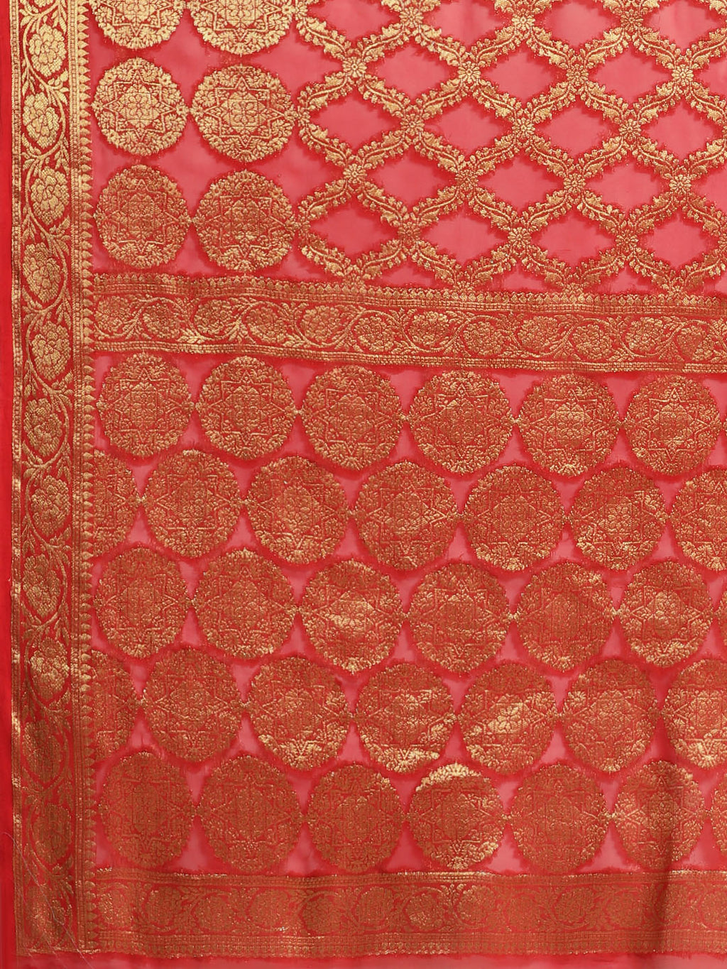 Red Floral Printed Zari Work Georgette Saree