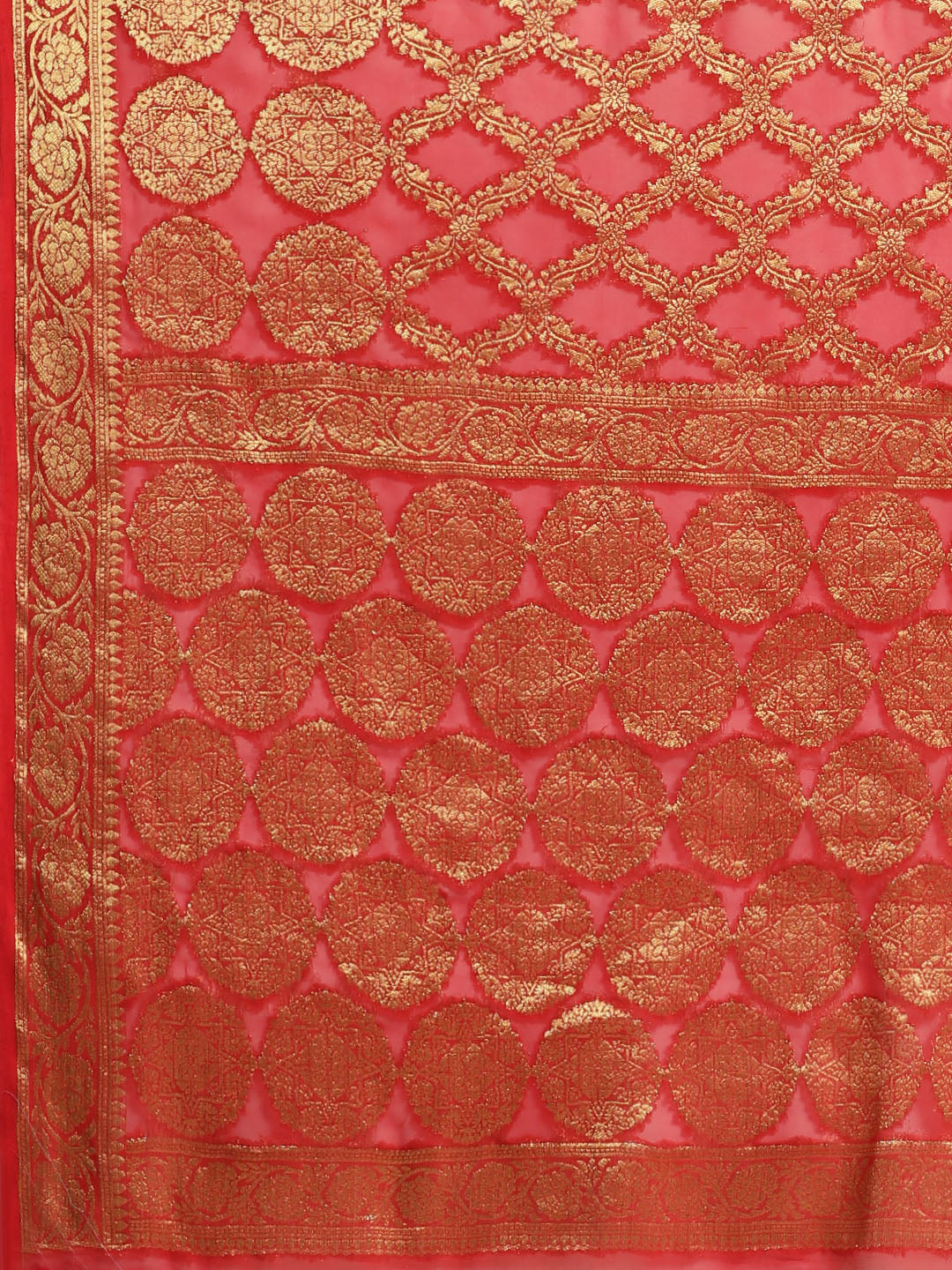 Red Floral Printed Zari Work Georgette Saree