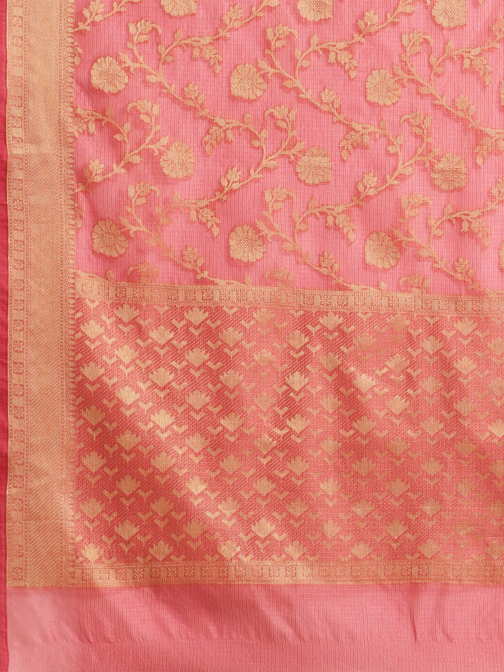 Pink Kota Doria Silk Saree