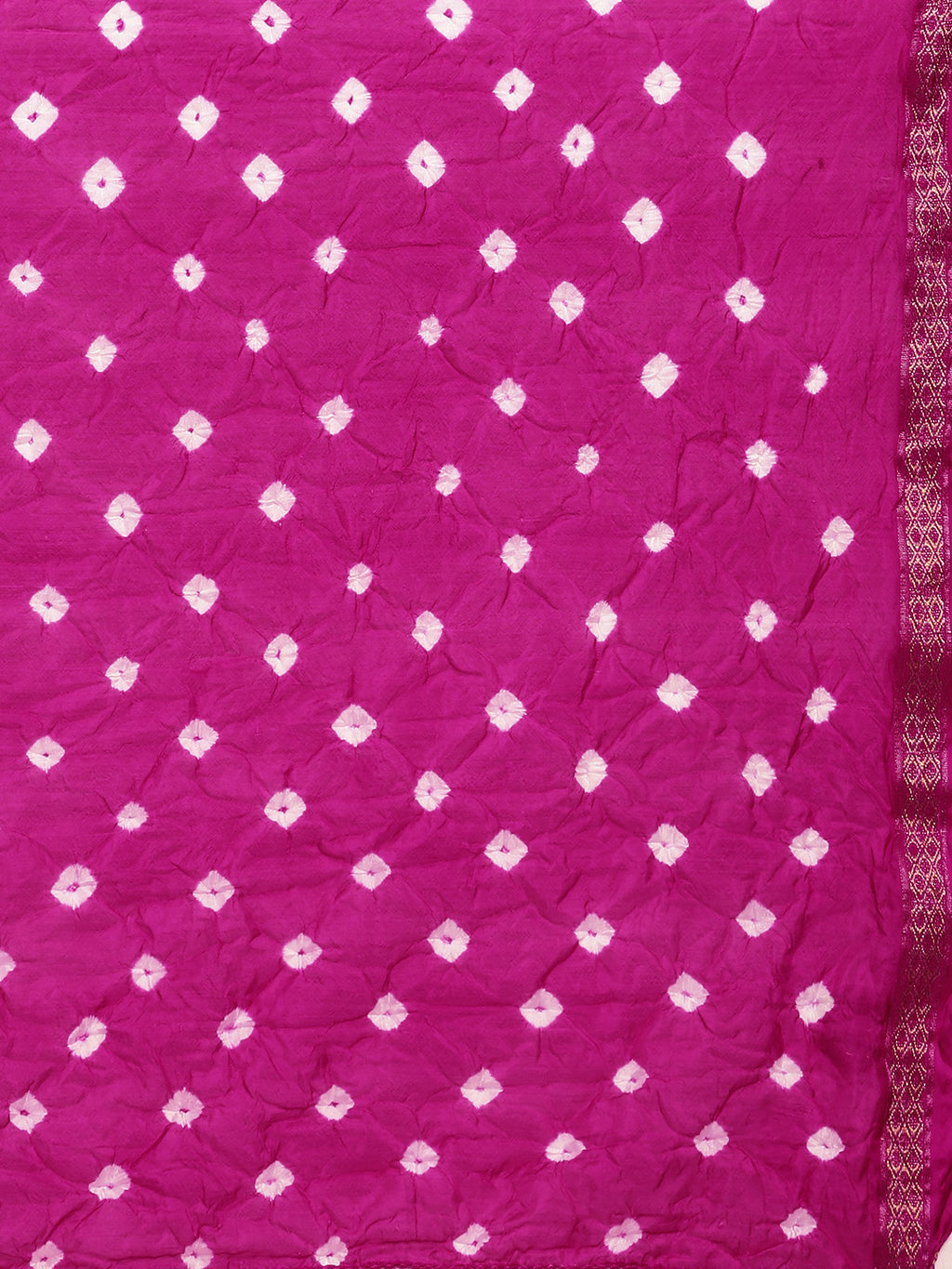 Pink & Green Hand Dyed Bandhani Zari Work Art Silk Saree