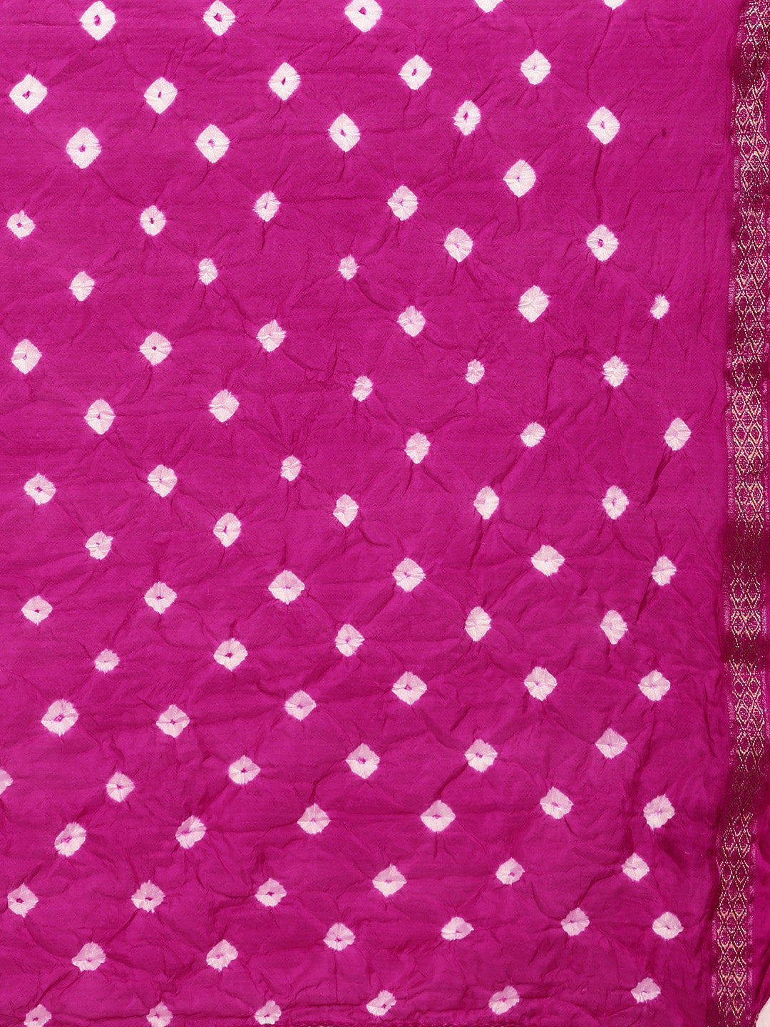 Pink & Green Hand Dyed Bandhani Zari Work Art Silk Saree