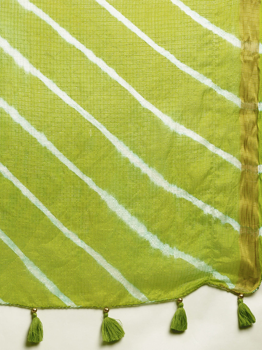 Green Hand Dyed Leheriya Zari Border Kota Doria Silk Saree