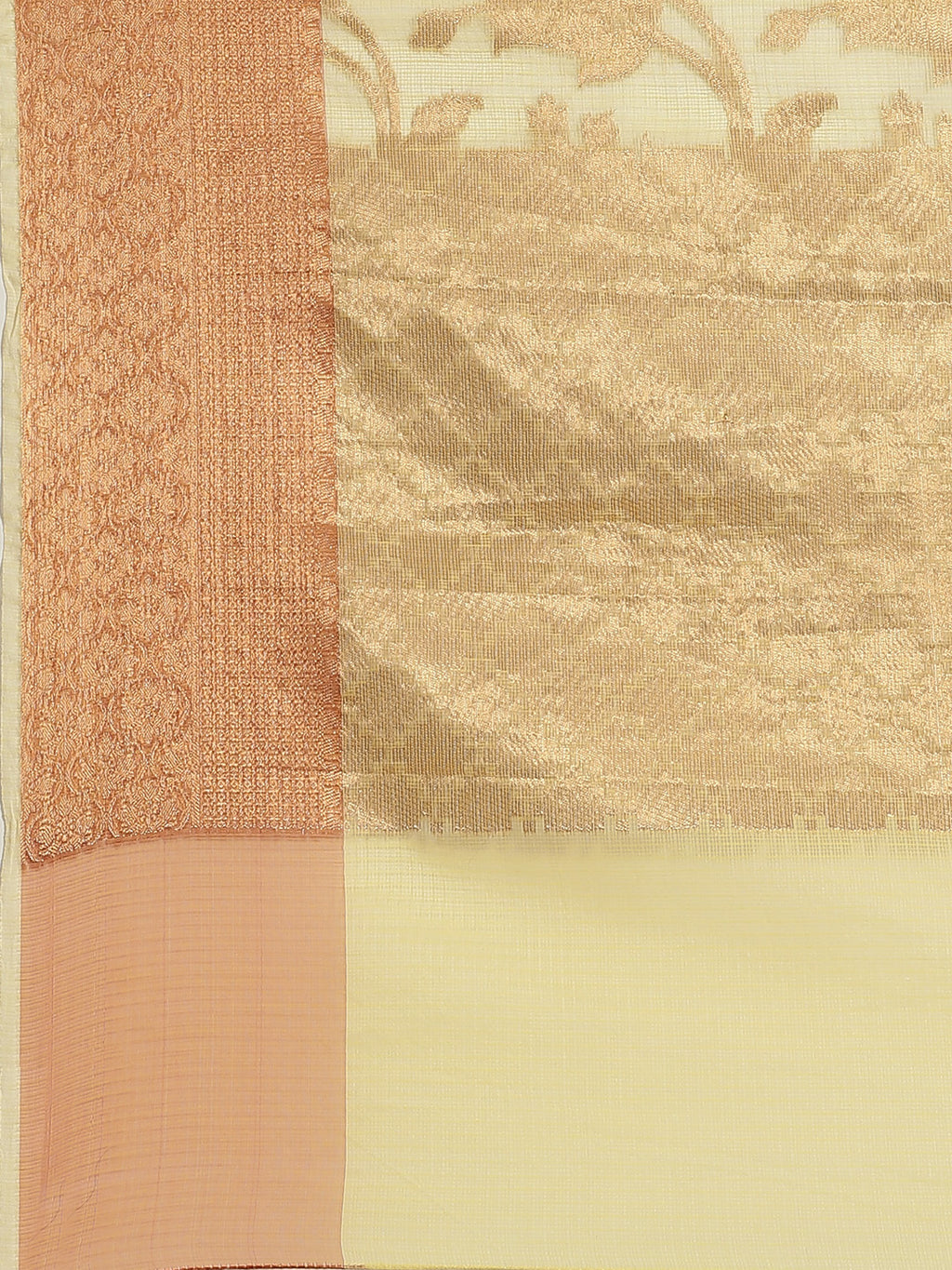 Yellow Floral Printed Zari Woven Design Kota Doria Silk Saree