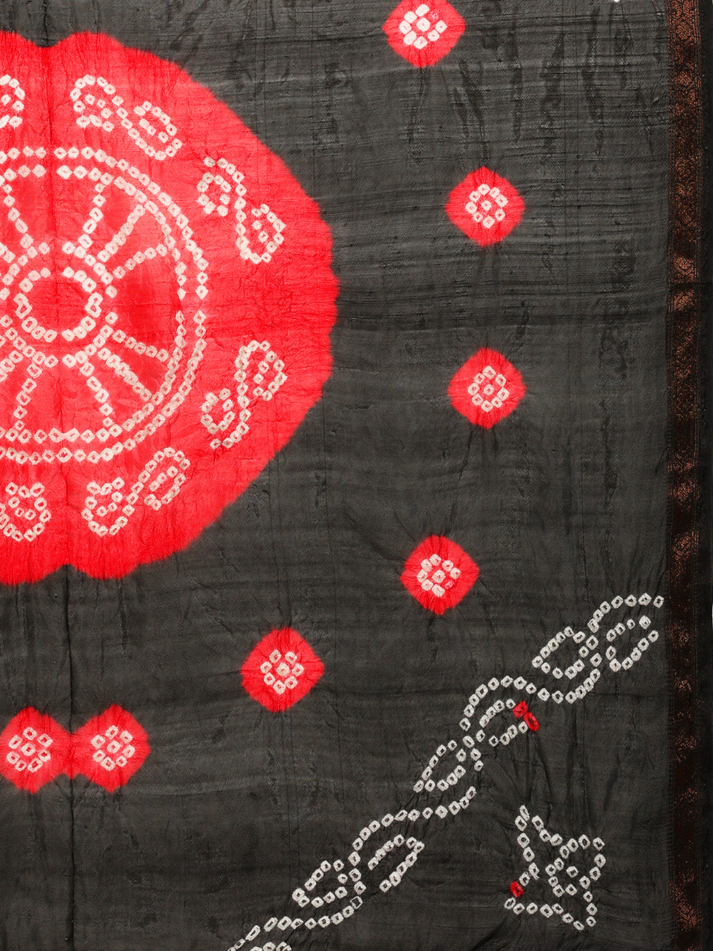 Black Hand Dyed Bandhani Art Silk Saree With Zari Border