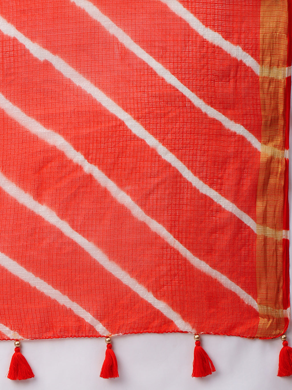 Red Hand Dyed Leheriya Zari Border Kota Doria Saree