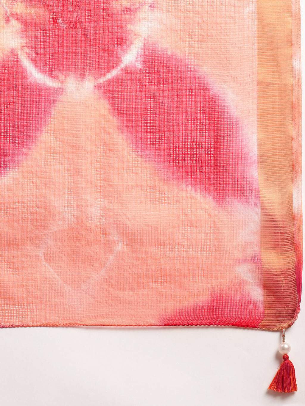 Red Shibori Print Zari Border Kota Doria Silk Saree