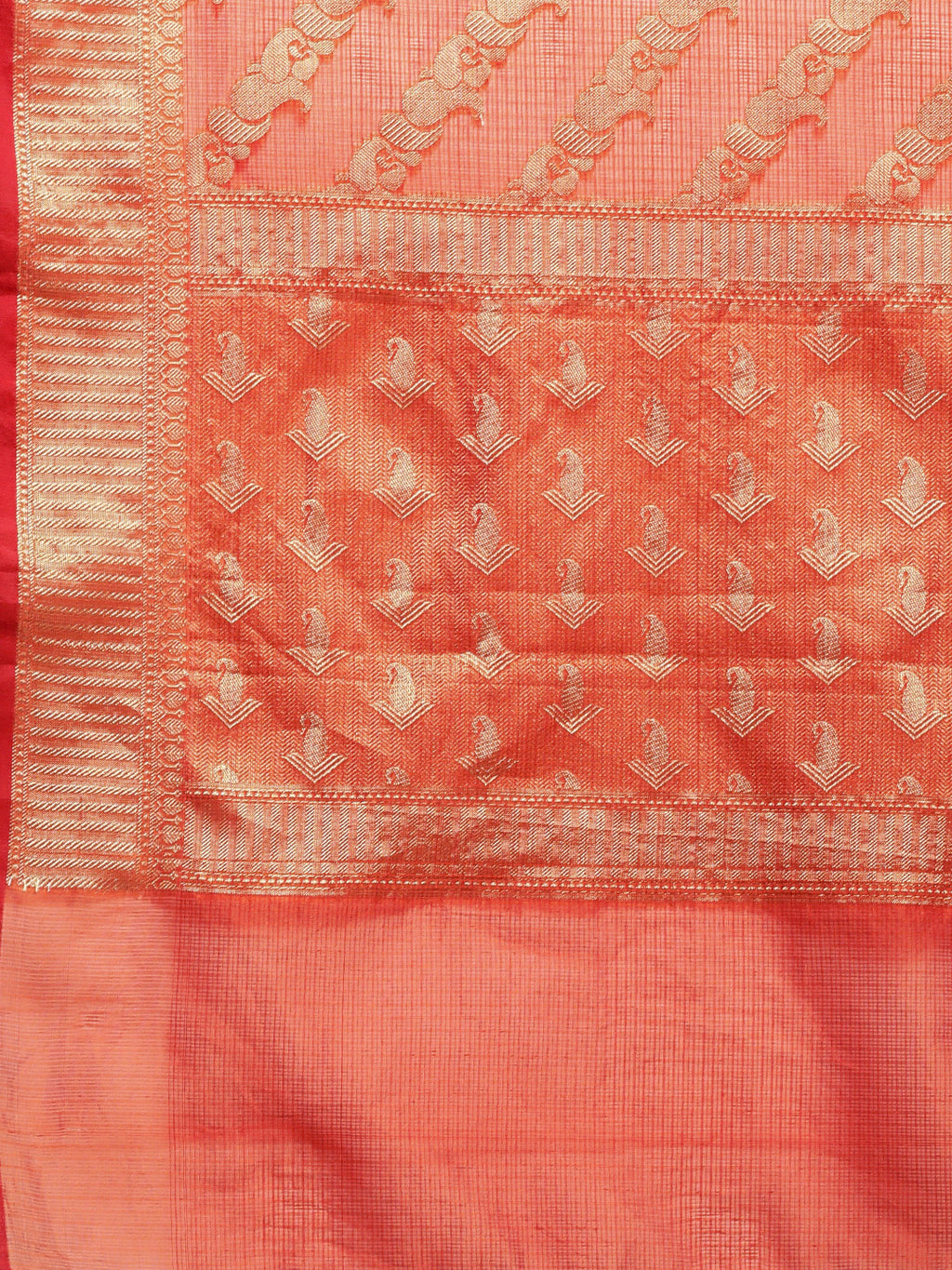 Orange Woven Design Zari Cotton Silk Kota Saree