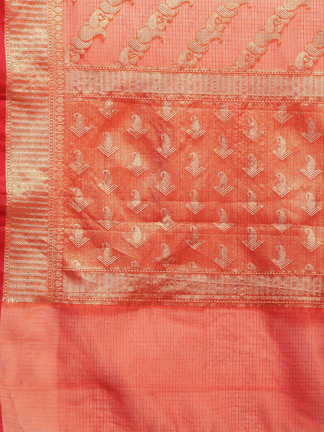 Orange Woven Design Zari Cotton Silk Kota Saree