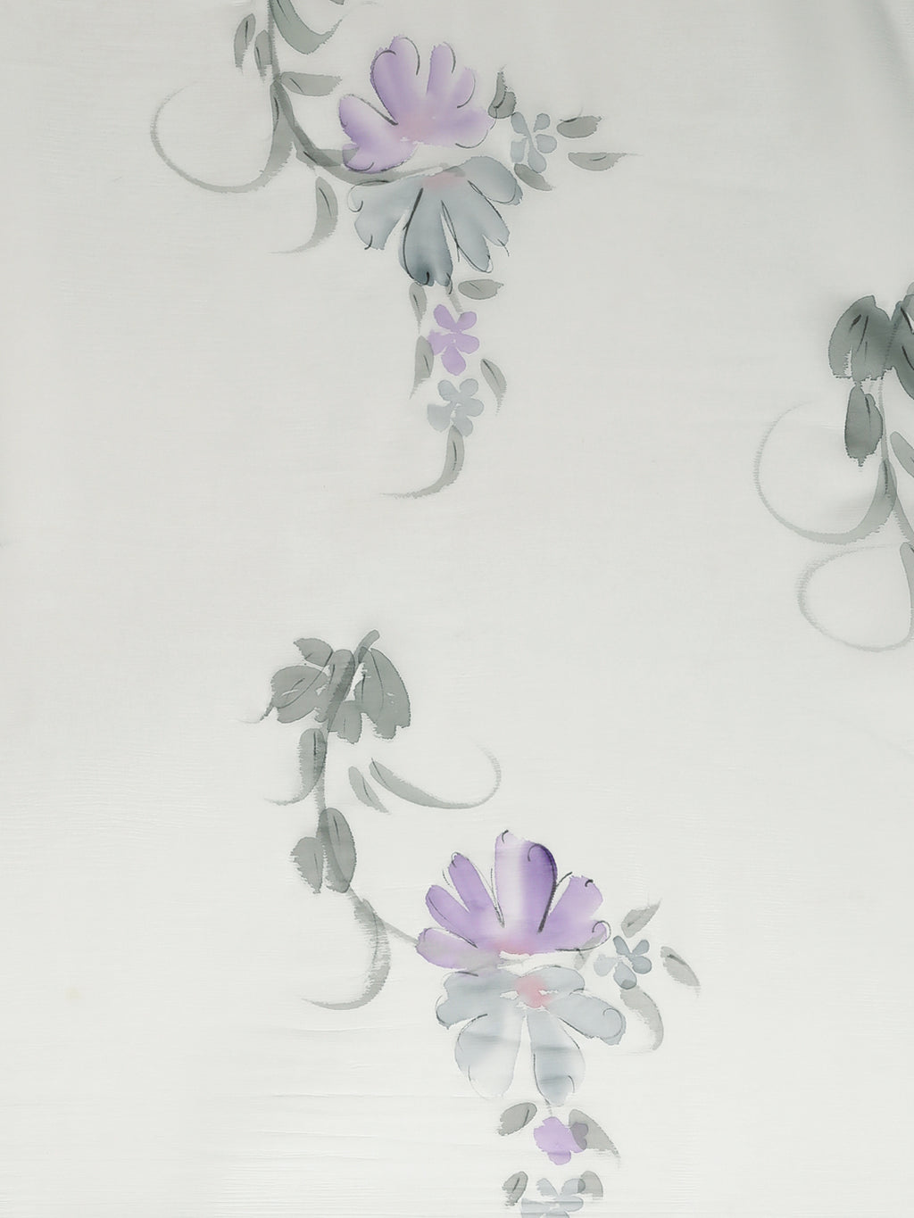 Grey And Purple Hand Painted Floral Chiffon Saree