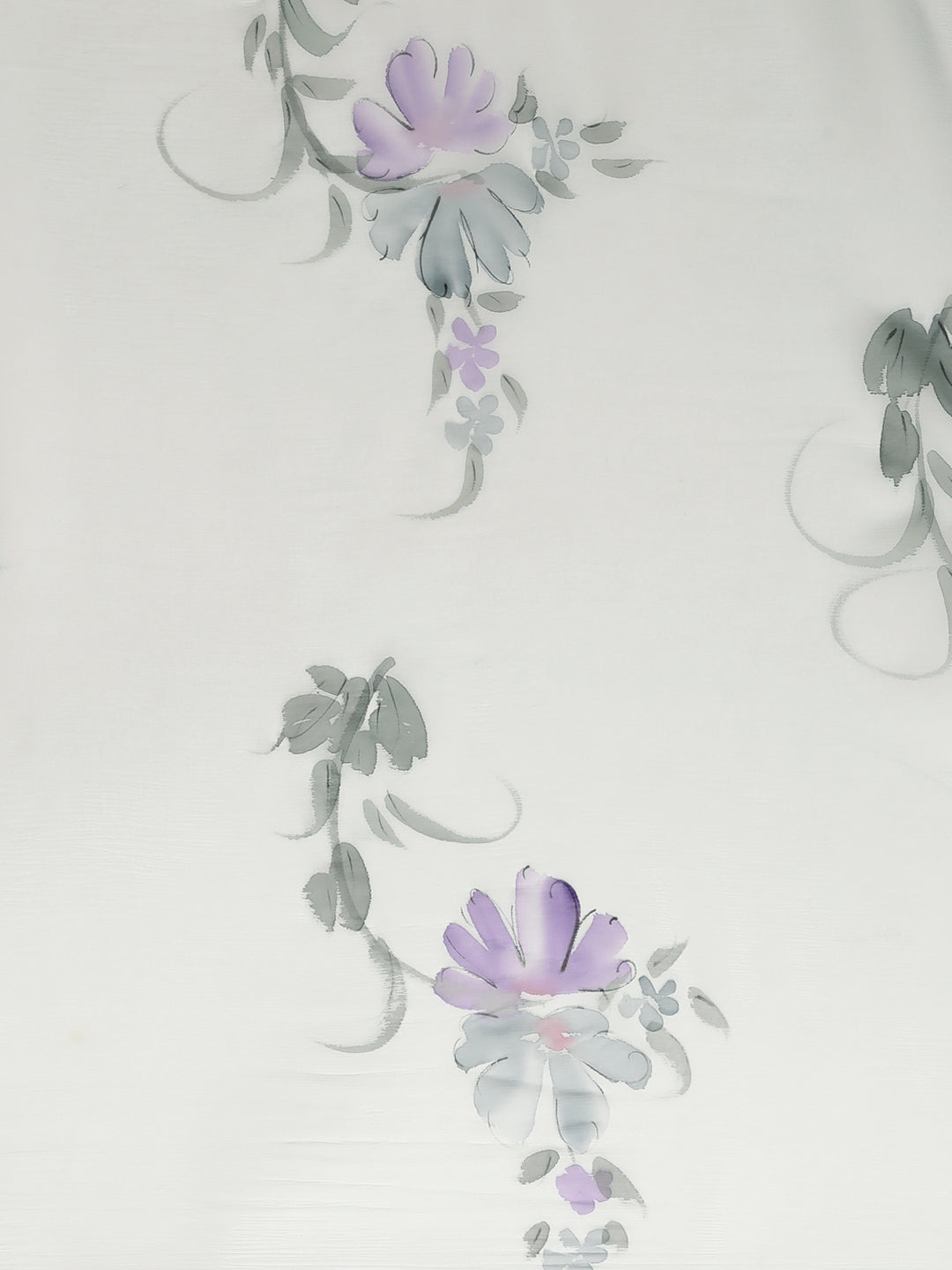 Grey And Purple Hand Painted Floral Chiffon Saree