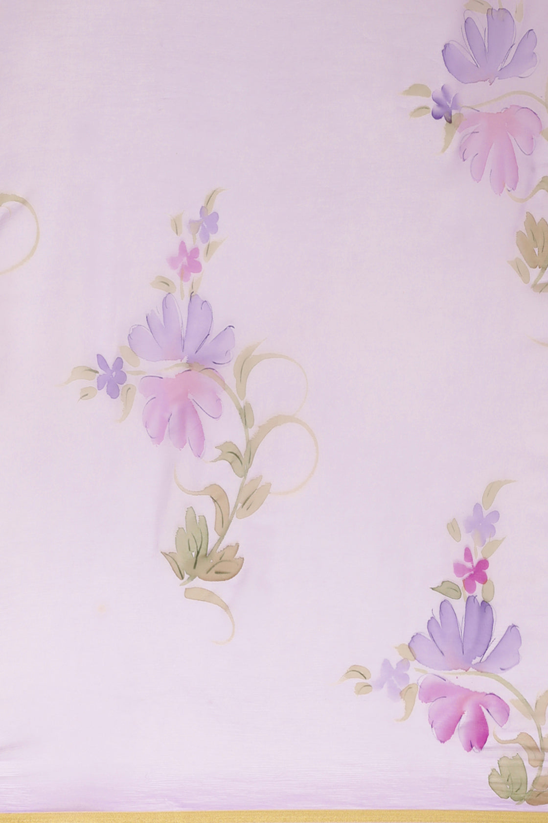 Lavender Hand Painted Floral Chiffon Saree