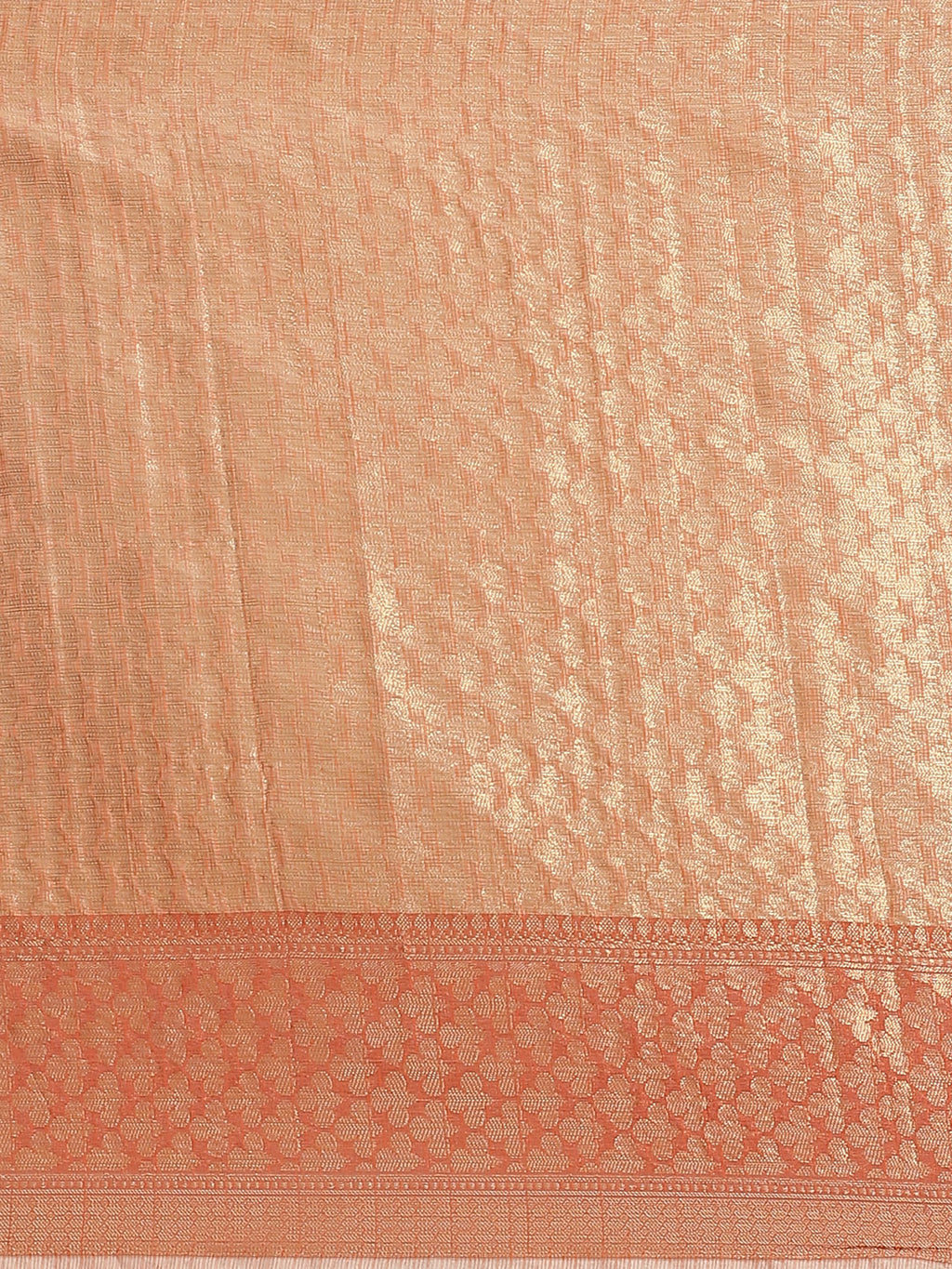Peach Floral Printed Zari Woven Design Kota Doria Silk Saree