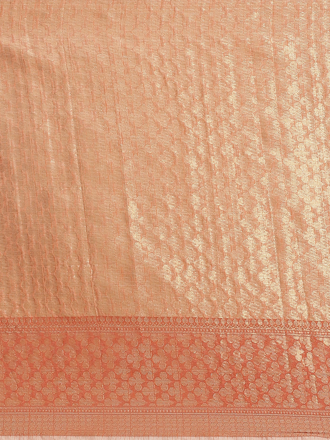 Peach Floral Printed Zari Woven Design Kota Doria Silk Saree