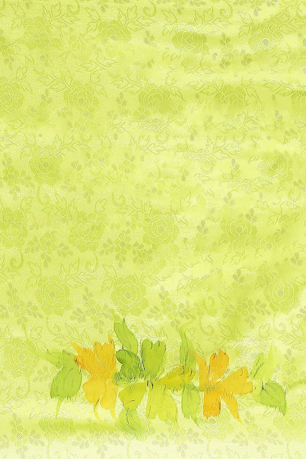 Yellow & Lime Hand Painted Floral Chiffon Saree
