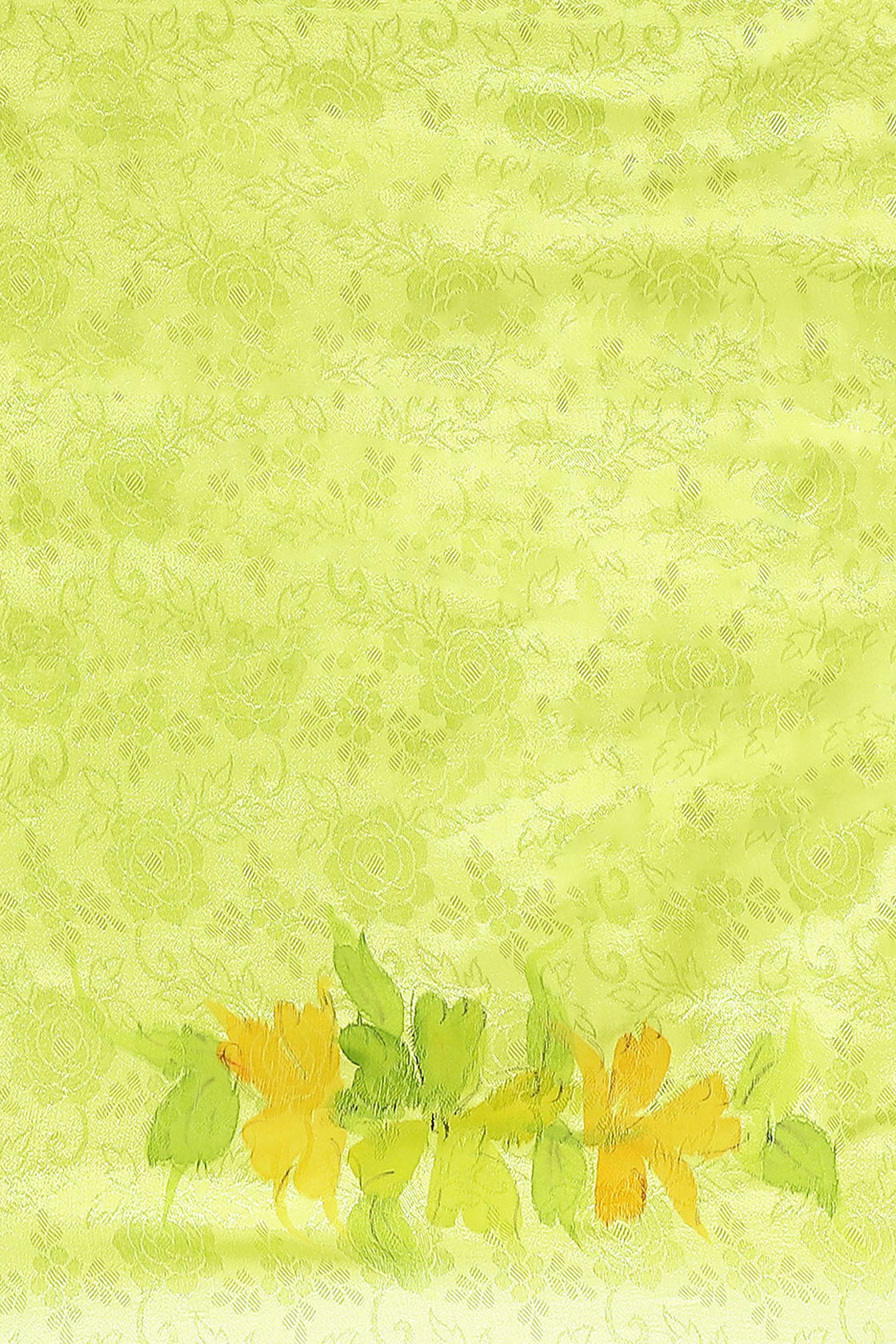 Yellow & Lime Hand Painted Floral Chiffon Saree