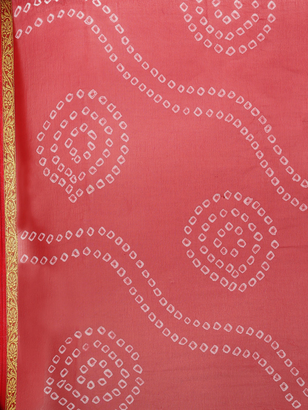 Red & Black Hand Dyed Bandhani Zari Work Chiffon Saree