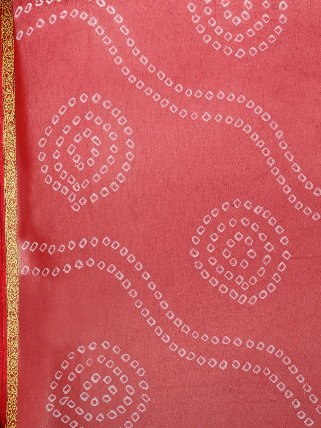 Red & Black Hand Dyed Bandhani Zari Work Chiffon Saree