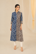 Indigo Hand Block Printed Straight Pure Cotton Kurta
