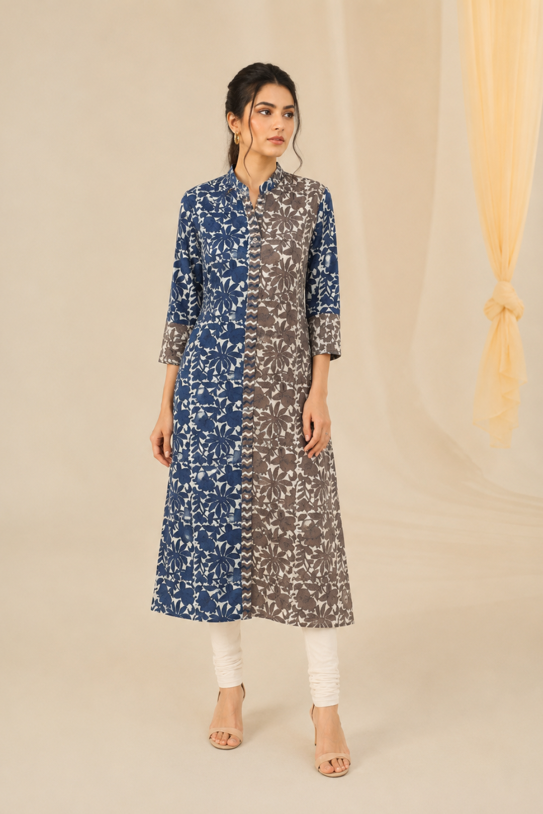 Indigo Hand Block Printed Straight Pure Cotton Kurta