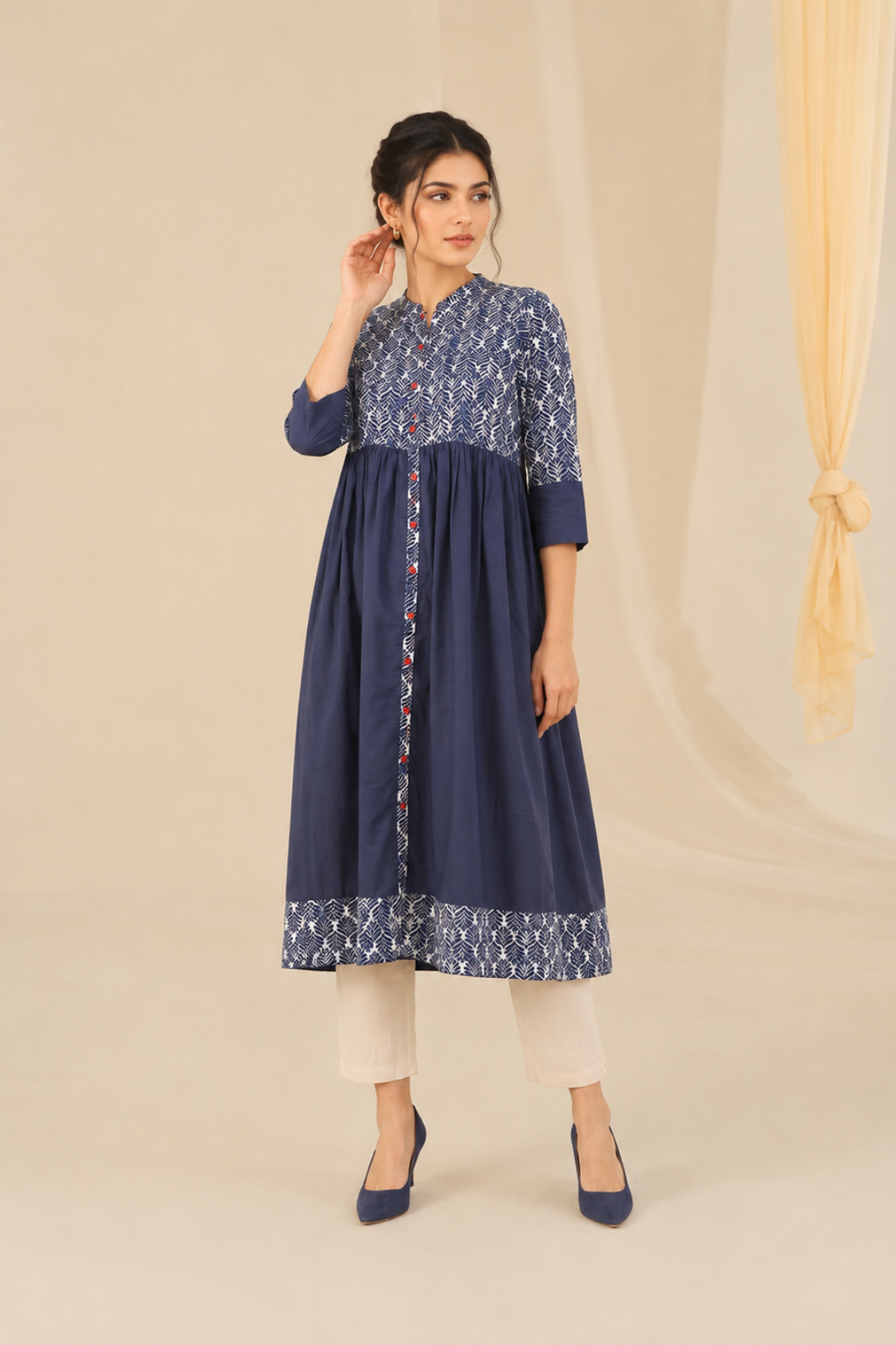 Blue Indigo Hand Block Printed Pure Cotton Kurta