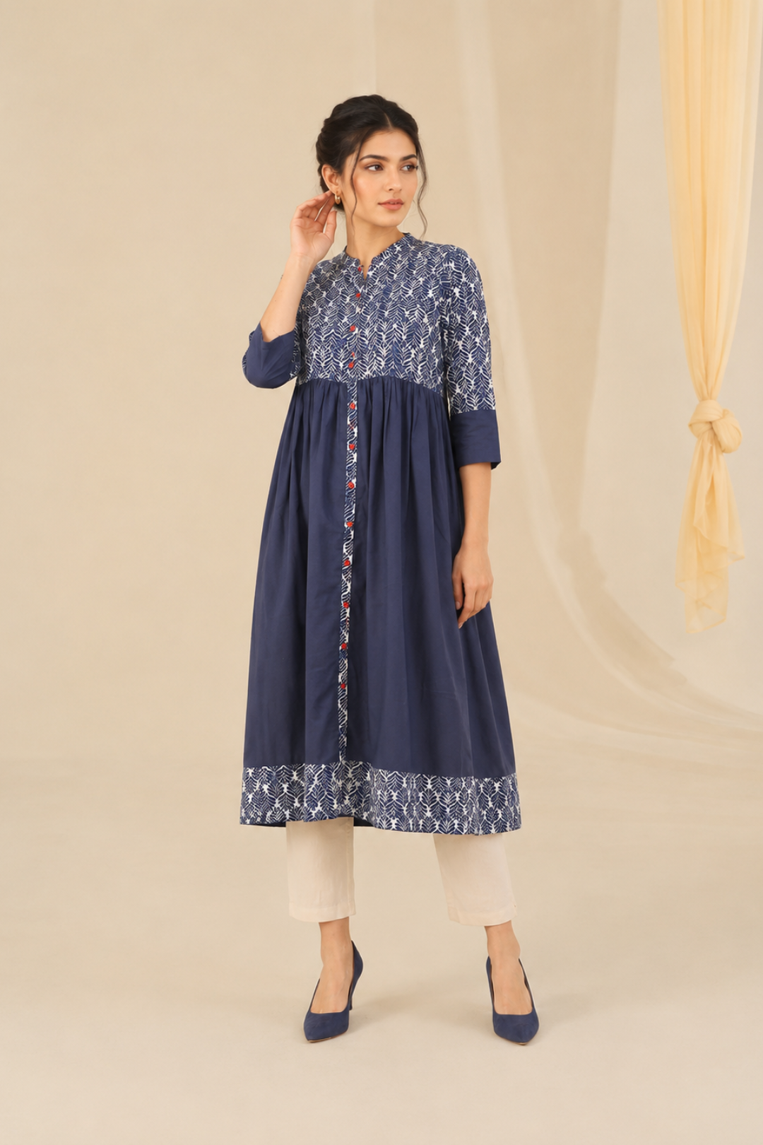 Blue Indigo Hand Block Printed Pure Cotton Kurta